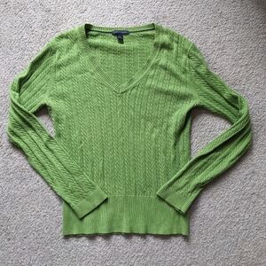 Tommy Hilfiger Sweater Womens M Y2K Preppy Cable Knit Green V Neck Ivy League